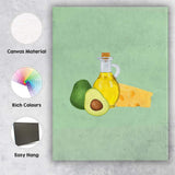 Avocado Olive Oil and Swiss Cheese Healthy Food Illustration Canvas Wall Art Print Decor Picture Ready to Hang
