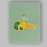 Avocado Olive Oil and Swiss Cheese Healthy Food Illustration Canvas Wall Art Print Decor Picture Ready to Hang