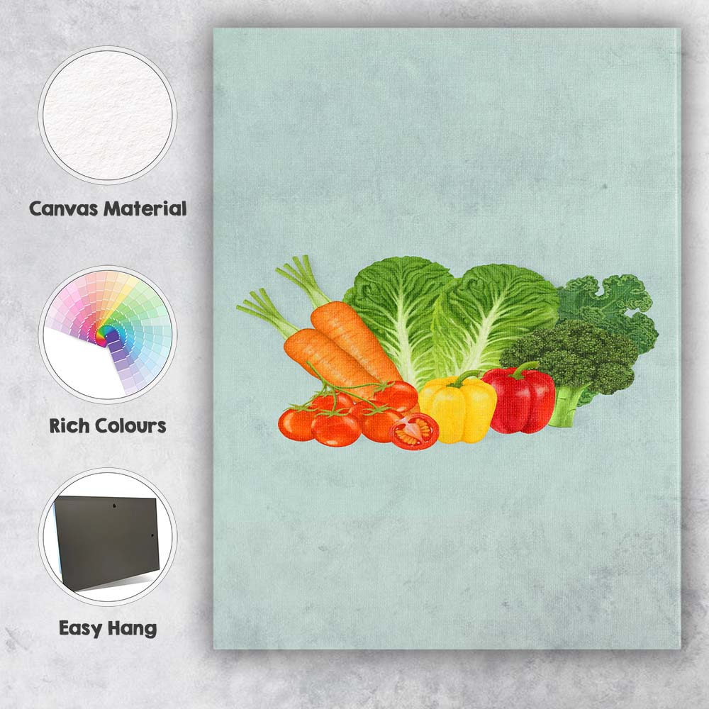 Fresh Garden Vegetables Healthy Produce Illustration Canvas Wall Art Print Decor Picture Ready to Hang