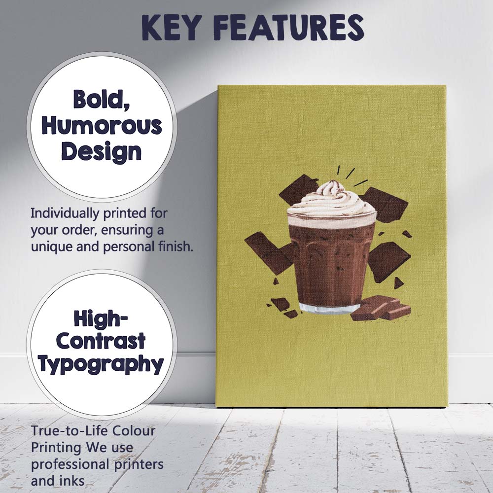 Creamy Chocolate Milkshake Dessert Drink Illustration Canvas Wall Art Print Decor Picture Ready to Hang