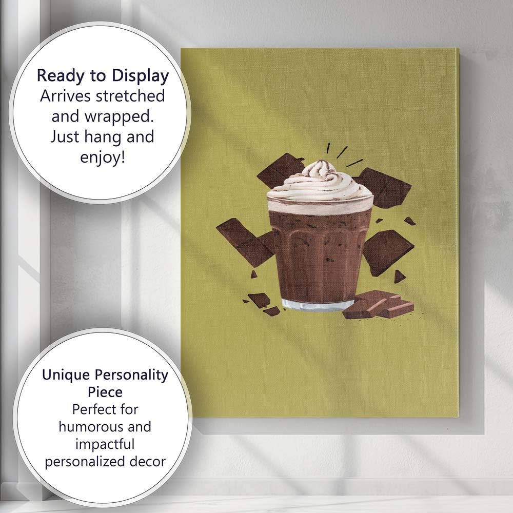Creamy Chocolate Milkshake Dessert Drink Illustration Canvas Wall Art Print Decor Picture Ready to Hang