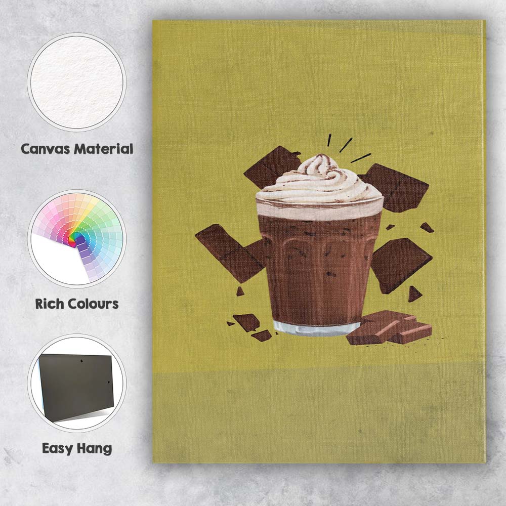 Creamy Chocolate Milkshake Dessert Drink Illustration Canvas Wall Art Print Decor Picture Ready to Hang