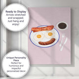 Watercolour Smiley Face Bacon Eggs Sausage Breakfast Illustration Canvas Wall Art Print Decor Picture Ready to Hang
