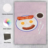 Watercolour Smiley Face Bacon Eggs Sausage Breakfast Illustration Canvas Wall Art Print Decor Picture Ready to Hang
