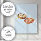 Steamed Dim Sum Dumplings Bamboo Basket Illustration Canvas Wall Art Print Decor Picture Ready to Hang