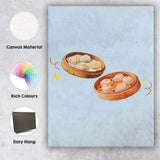 Steamed Dim Sum Dumplings Bamboo Basket Illustration Canvas Wall Art Print Decor Picture Ready to Hang