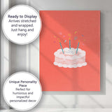 Cute Happy Birthday Celebration Cake Illustration Canvas Wall Art Print Decor Picture Ready to Hang