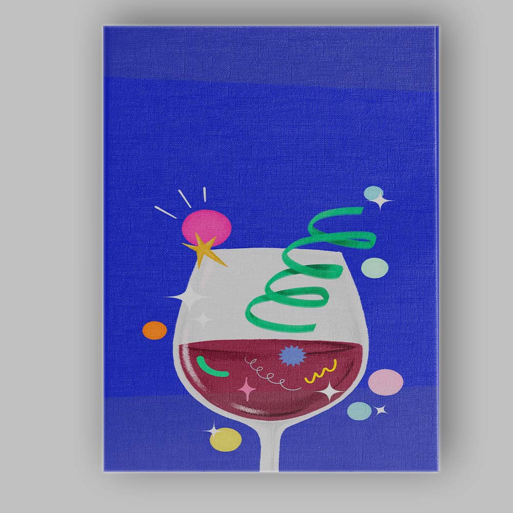 Modern Festive Red Wine Glass Celebration Illustration Canvas Wall Art Print Decor Picture Ready to Hang