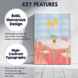 Pastel Scandinavian Dining Room Interior Illustration Canvas Wall Art Print Decor Picture Ready to Hang