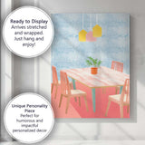 Pastel Scandinavian Dining Room Interior Illustration Canvas Wall Art Print Decor Picture Ready to Hang