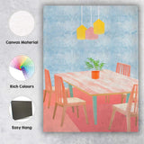 Pastel Scandinavian Dining Room Interior Illustration Canvas Wall Art Print Decor Picture Ready to Hang