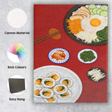 Korean Bibimbap Bowl and Vegetable Sushi Illustration Canvas Wall Art Print Decor Picture Ready to Hang