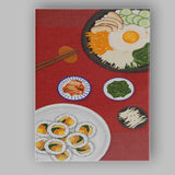 Korean Bibimbap Bowl and Vegetable Sushi Illustration Canvas Wall Art Print Decor Picture Ready to Hang