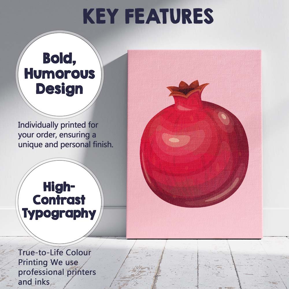 Minimal Pomegranate Fruit Botanical Illustration Canvas Wall Art Print Decor Picture Ready to Hang