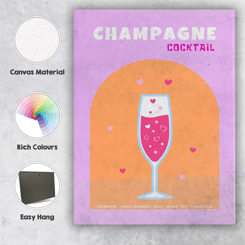 Champagne Cocktail Celebration Poster Illustration Canvas Wall Art Print Decor Picture Ready to Hang