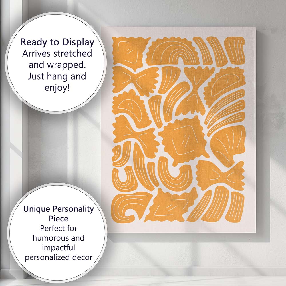 Minimalist Orange Pasta Shapes Abstract Italian Food Illustration Canvas Wall Art Print Decor Picture Ready to Hang