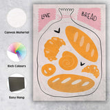Love Bread Bakery Loaf Croissant Pastry Kitchen Illustration Canvas Wall Art Print Decor Picture Ready to Hang