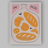 Love Bread Bakery Loaf Croissant Pastry Kitchen Illustration Canvas Wall Art Print Decor Picture Ready to Hang