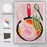 Roasted Gammon Ham Asparagus Skillet Dinner Food Illustration Canvas Wall Art Print Decor Picture Ready to Hang