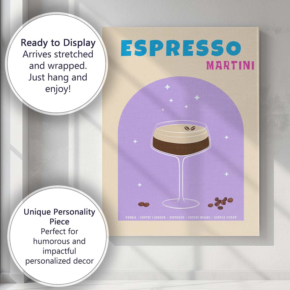 Espresso Martini Coffee Cocktail Bar Drink Illustration Canvas Wall Art Print Decor Picture Ready to Hang