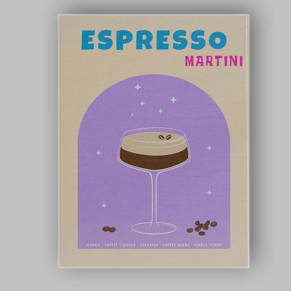 Espresso Martini Coffee Cocktail Bar Drink Illustration Canvas Wall Art Print Decor Picture Ready to Hang