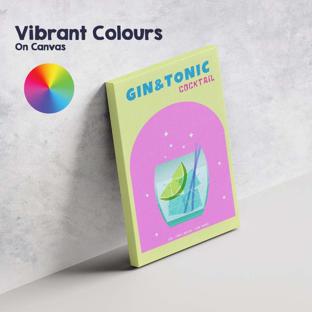 Gin And Tonic Cocktail Lime Highball Drink Illustration Canvas Wall Art Print Decor Picture Ready to Hang