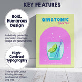 Gin And Tonic Cocktail Lime Highball Drink Illustration Canvas Wall Art Print Decor Picture Ready to Hang