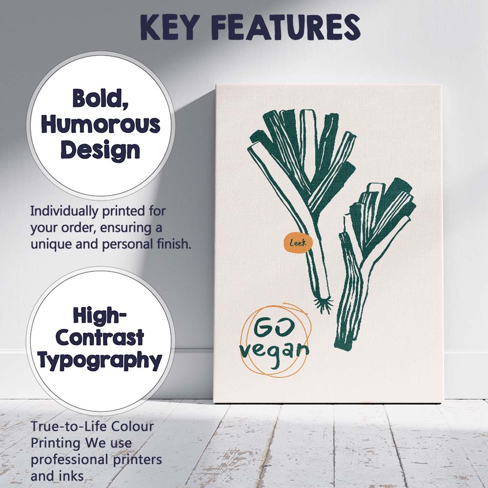 Minimalist Leek Vegetable Kitchen Line Art Illustration Canvas Wall Art Print Decor Picture Ready to Hang