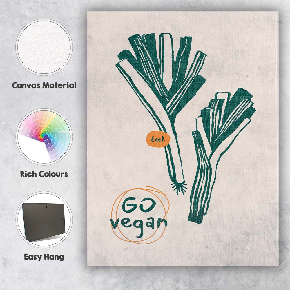 Minimalist Leek Vegetable Kitchen Line Art Illustration Canvas Wall Art Print Decor Picture Ready to Hang
