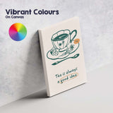Minimalist Tea Cup Kitchen Quote Line Art Illustration Canvas Wall Art Print Decor Picture Ready to Hang