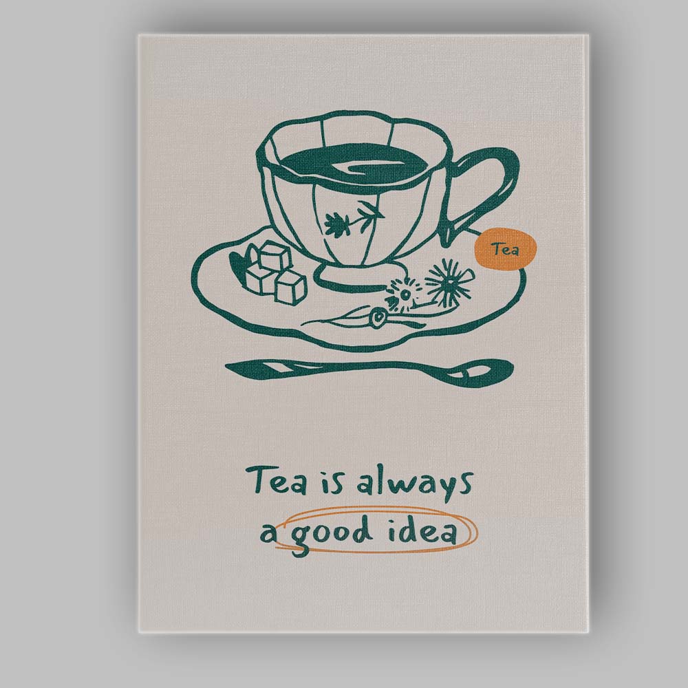Minimalist Tea Cup Kitchen Quote Line Art Illustration Canvas Wall Art Print Decor Picture Ready to Hang