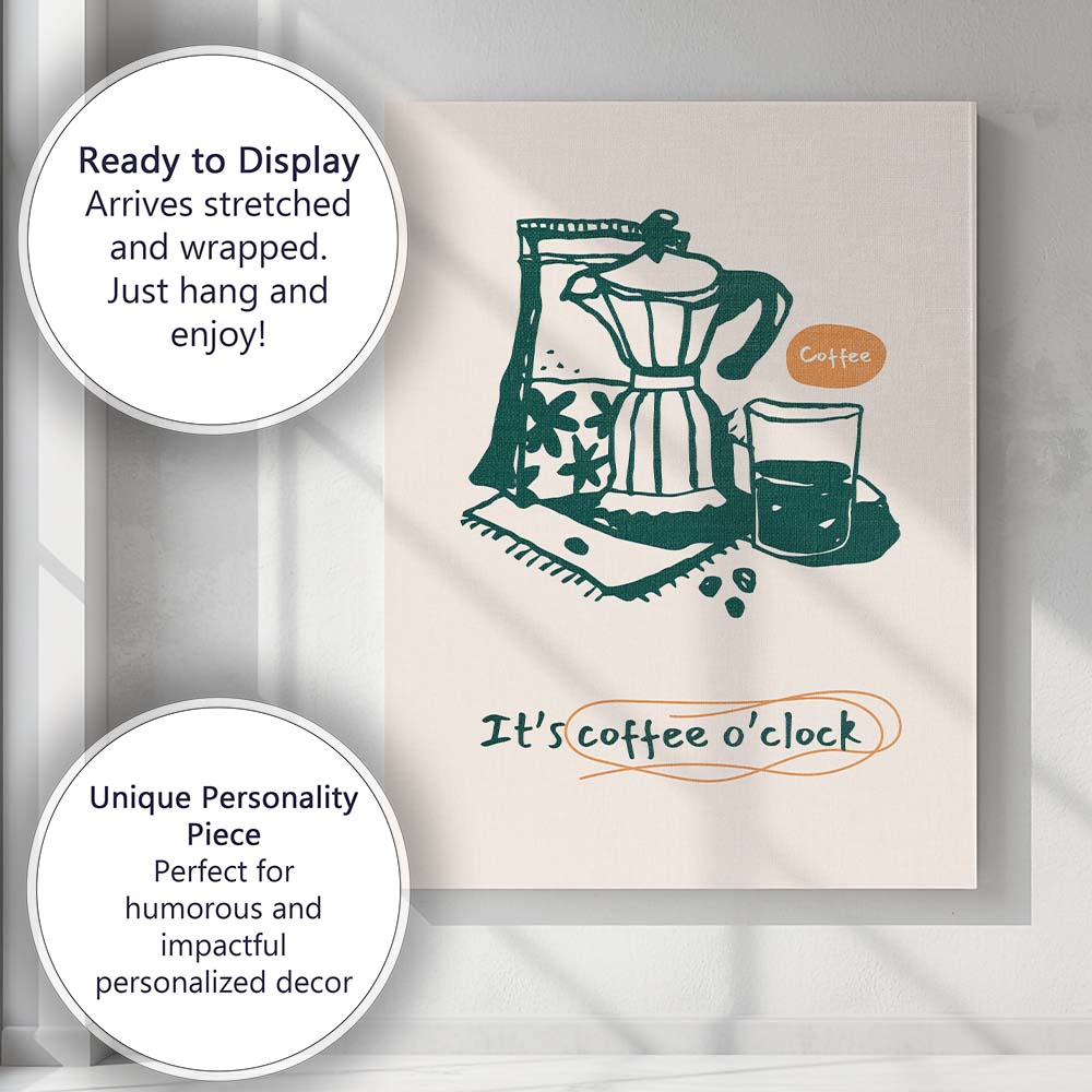 Minimalist Moka Pot Coffee Brewing Kitchen Line Art Illustration Canvas Wall Art Print Decor Picture Ready to Hang