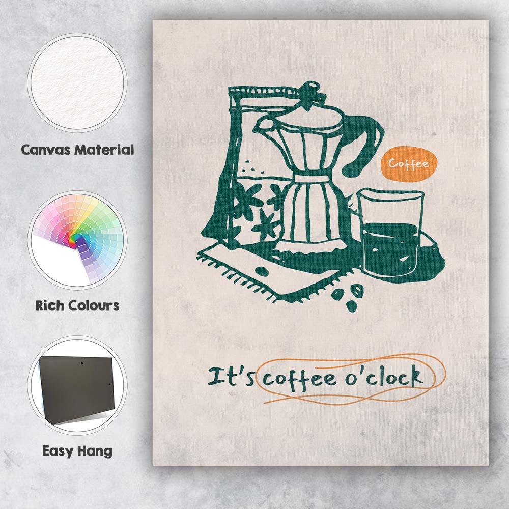 Minimalist Moka Pot Coffee Brewing Kitchen Line Art Illustration Canvas Wall Art Print Decor Picture Ready to Hang