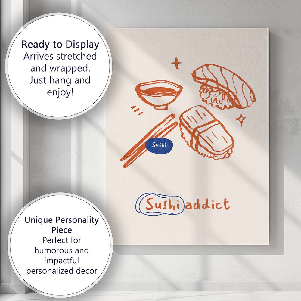 Minimalist Sushi Food Kitchen Line Art Illustration Canvas Wall Art Print Decor Picture Ready to Hang