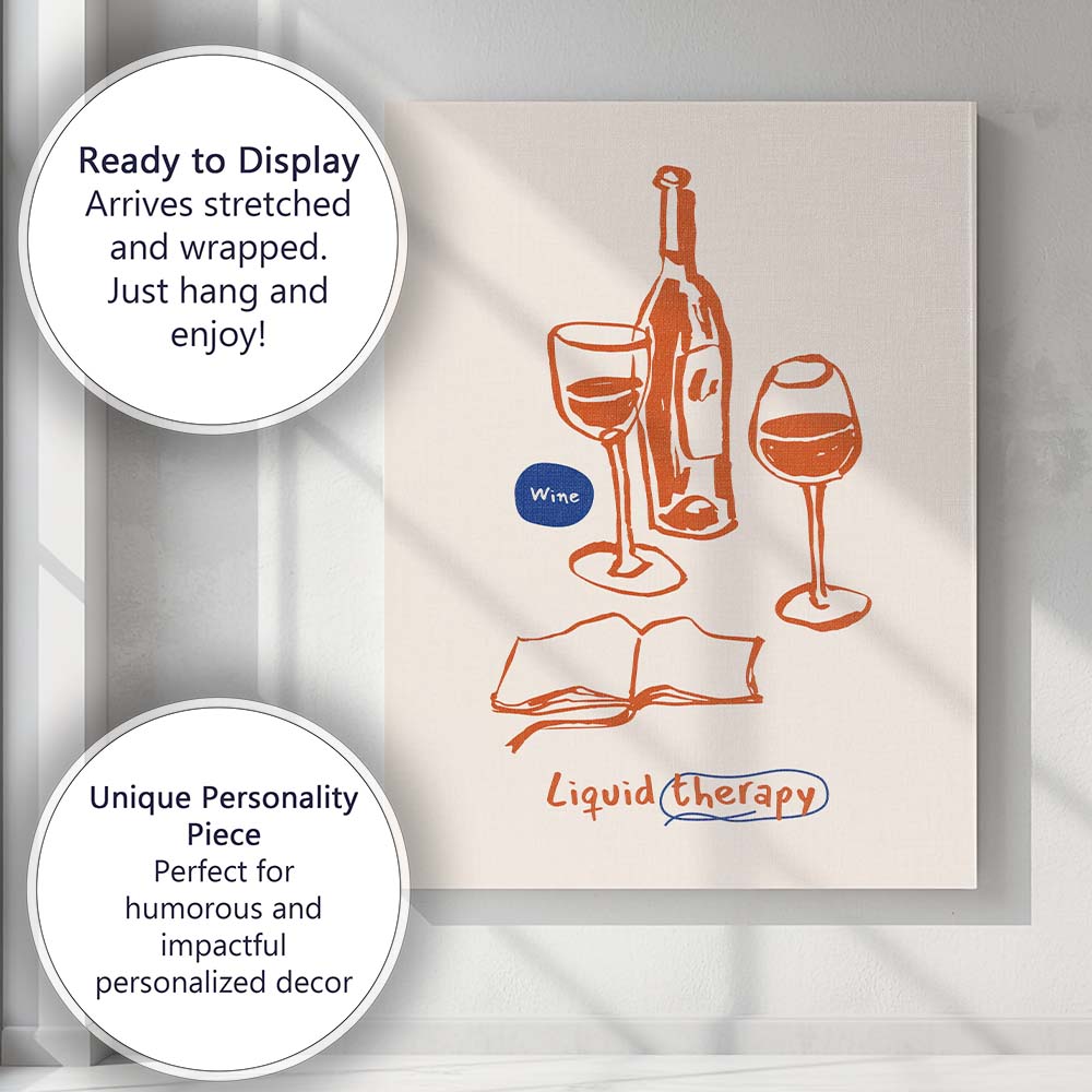 Minimalist Wine Bottle Glasses Quote Line Art Illustration Canvas Wall Art Print Decor Picture Ready to Hang