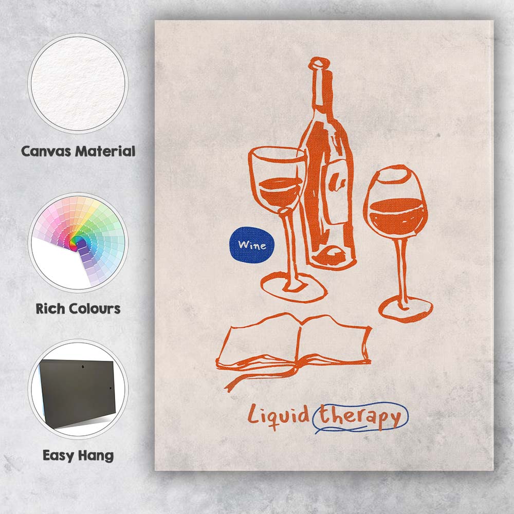 Minimalist Wine Bottle Glasses Quote Line Art Illustration Canvas Wall Art Print Decor Picture Ready to Hang
