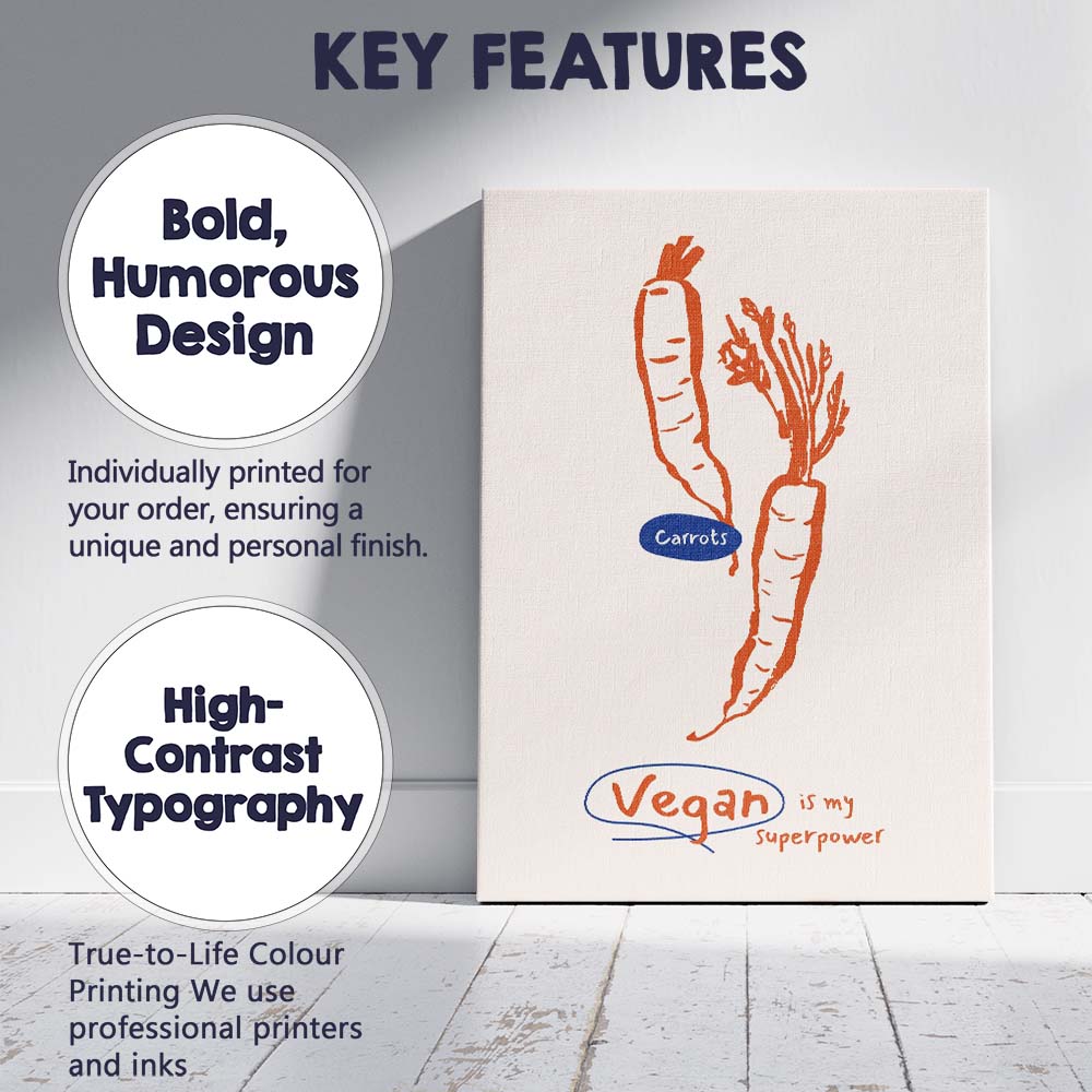 Minimalist Vegan Carrot Kitchen Line Art Illustration Canvas Wall Art Print Decor Picture Ready to Hang