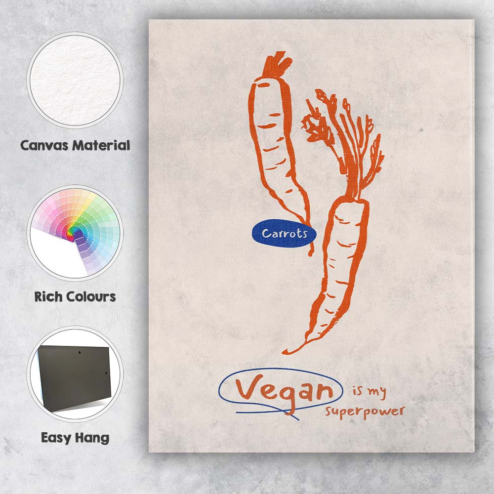 Minimalist Vegan Carrot Kitchen Line Art Illustration Canvas Wall Art Print Decor Picture Ready to Hang