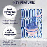 Modern Blue Noodle Bowl Typography Food Illustration Canvas Wall Art Print Decor Picture Ready to Hang