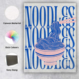 Modern Blue Noodle Bowl Typography Food Illustration Canvas Wall Art Print Decor Picture Ready to Hang
