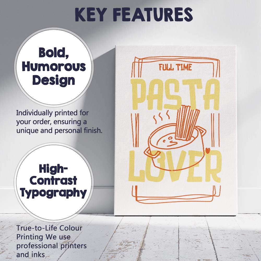 Minimalist Pasta Lover Typography Kitchen Quote Illustration Canvas Wall Art Print Decor Picture Ready to Hang