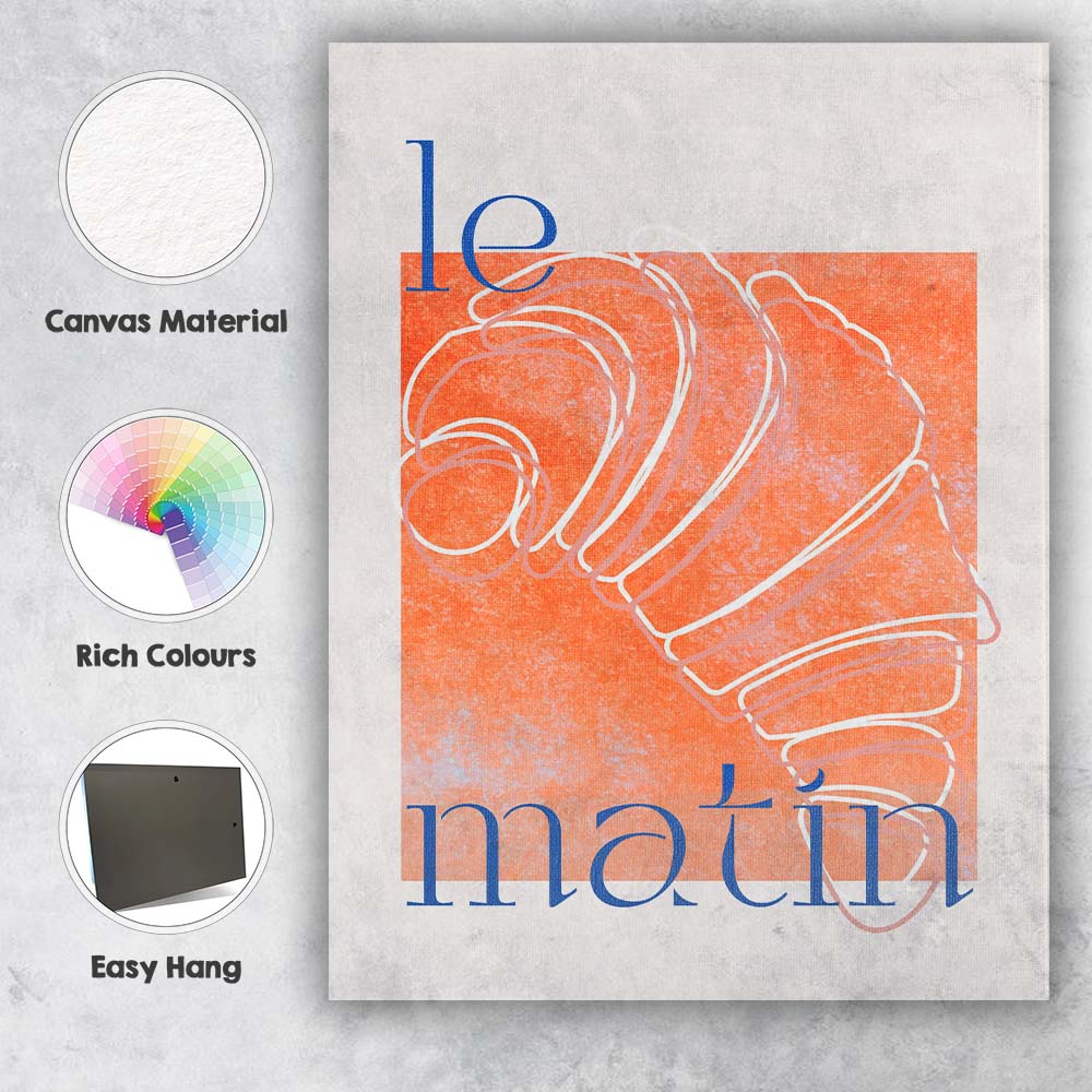 Abstract Croissant Pastry Line Art Kitchen Illustration Canvas Wall Art Print Decor Picture Ready to Hang