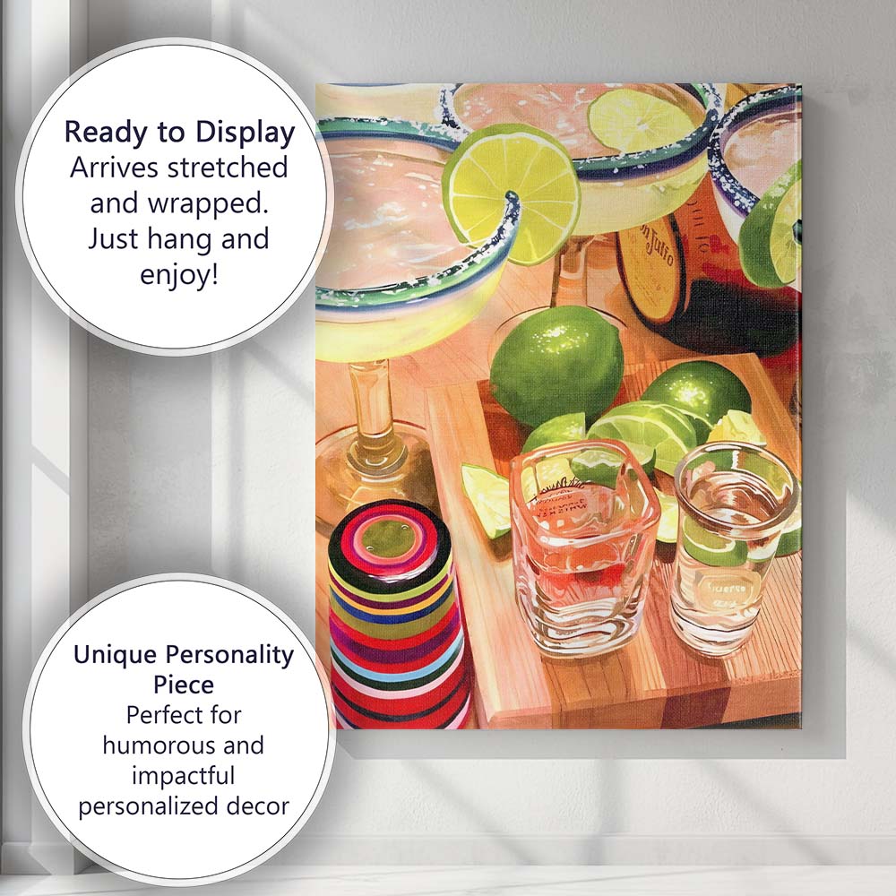 Fresh Lime Margarita Cocktail Bar Still Life Canvas Wall Art Print Decor Picture Ready to Hang