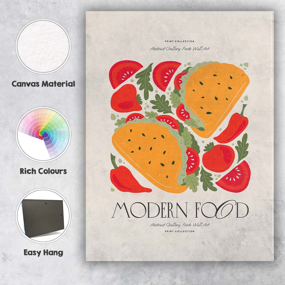 Modern Food Sandwich Tomato Chilli Pepper Abstract Kitchen Illustration Canvas Wall Art Print Decor Picture Ready to Hang