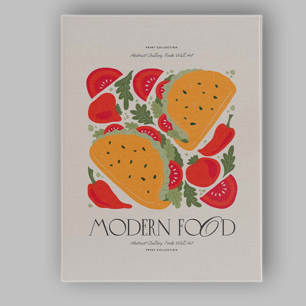 Modern Food Sandwich Tomato Chilli Pepper Abstract Kitchen Illustration Canvas Wall Art Print Decor Picture Ready to Hang