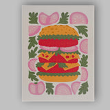 Gourmet Cheeseburger Fresh Tomato Lettuce Illustration Canvas Wall Art Print Decor Picture Ready to Hang