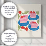 Cherry Cake Slices Sweet Dessert Kitchen Illustration Canvas Wall Art Print Decor Picture Ready to Hang
