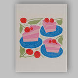 Cherry Cake Slices Sweet Dessert Kitchen Illustration Canvas Wall Art Print Decor Picture Ready to Hang