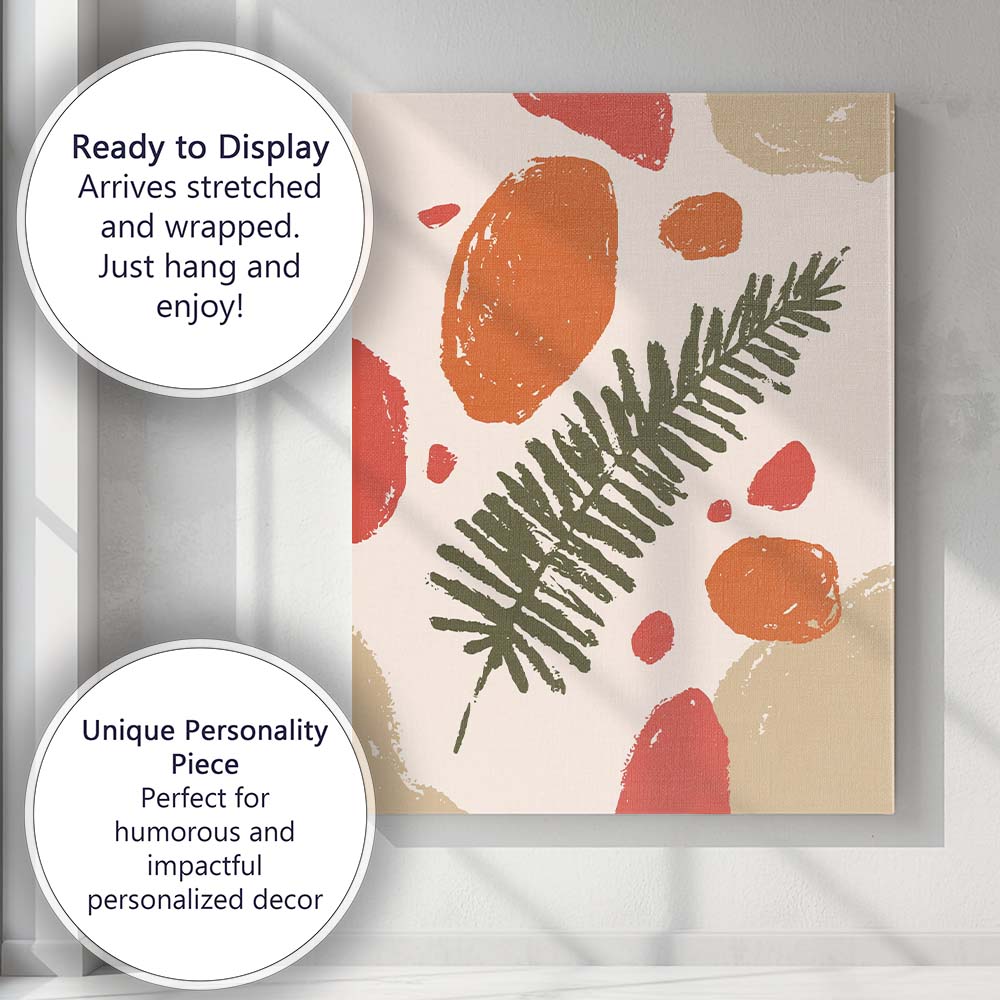 Abstract Tropical Fern Leaf Organic Shapes Illustration Canvas Wall Art Print Decor Picture Ready to Hang