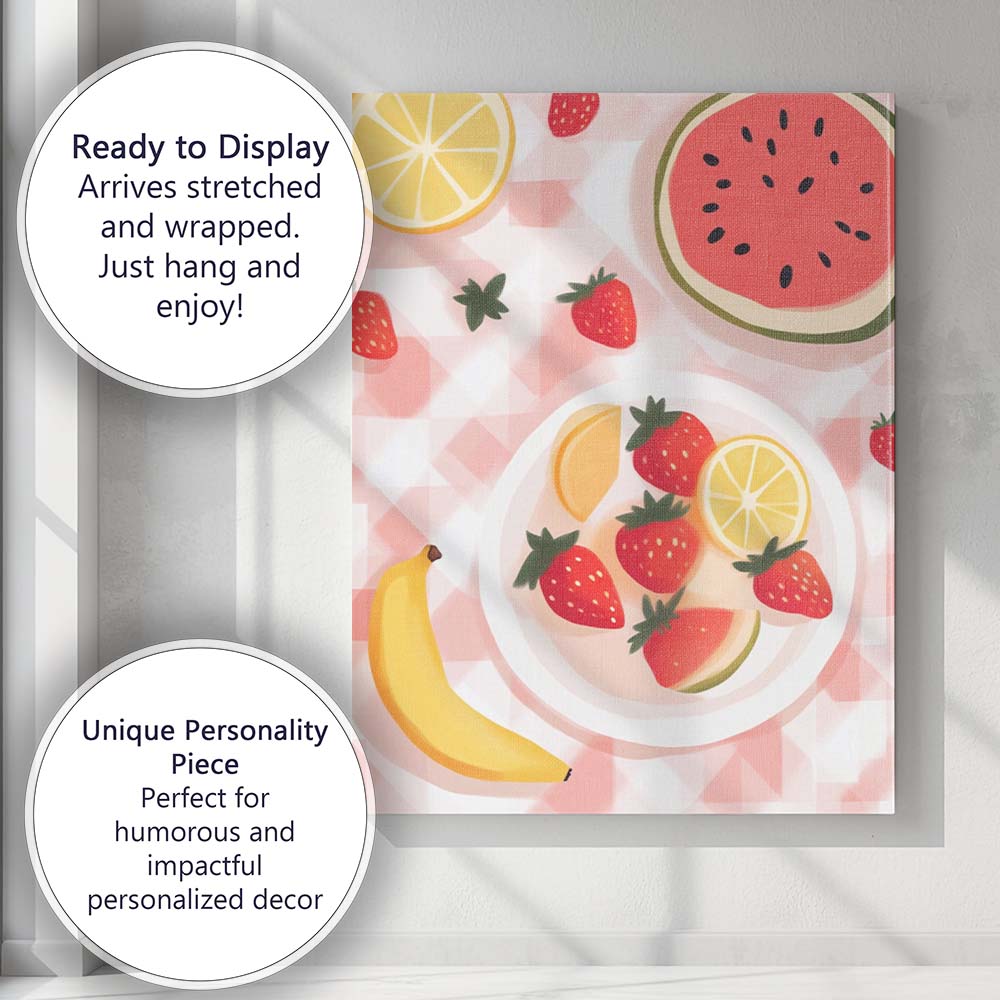 Fresh Summer Fruit Bowl Watermelon Strawberry Banana Kitchen Canvas Wall Art Print Decor Picture Ready to Hang